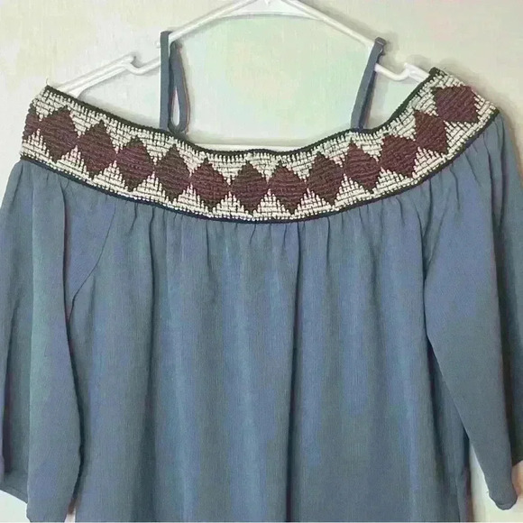 Maurices Dress Women Medium Blue Cold Shoulder Sewn Detail Knee Length Lined - Picture 2 of 9